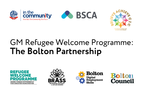 The Bolton Partnership with logos from Bolton Wanderers in the Community, BSCA, Believe Achieve, BRASS, Bolton DES and Bolton Council